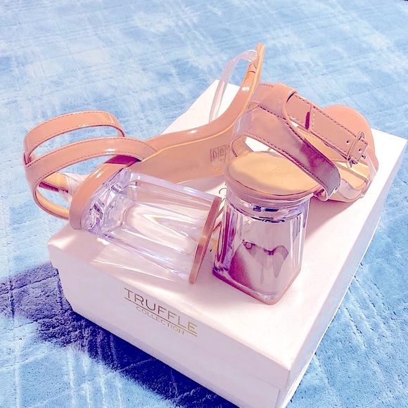 New! Patent Nude Clear Block Heels - Picture 3 of 6